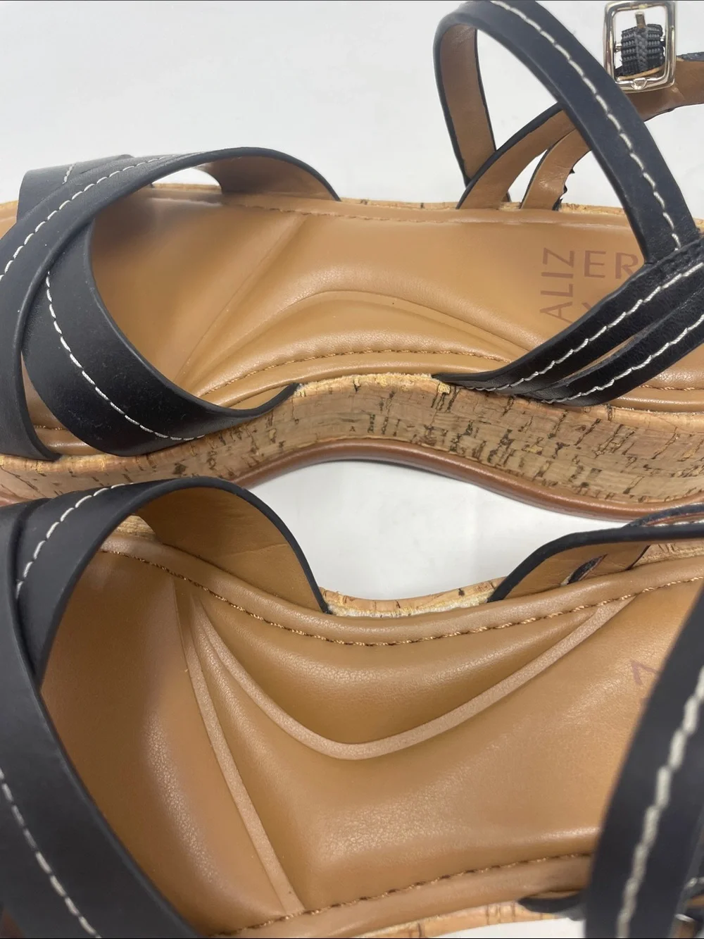 Naturalizer Black Cork Wedge Strappy Ankle Strap Sandals Size 6